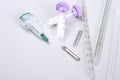 Set of laboratory supplies. Petri dish, Spectrophotometer quvettes, blood test, -tube,