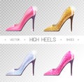 Set of ladies disco high heels shoes isolated on transparent background. Vector illustration