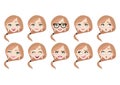 Set of lady face and different emotions vector