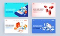 Set of landing page design with illustration of smartphone, laptop and medical elements for Never Miss Taking Your Medication