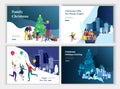 Set of Landing page template or greeting card. Friend celebrates Merry Christmas and Happy New Year party. Girl to drag