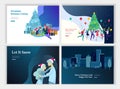 Set of Landing page template or greeting card. Friend or colleagues celebrates Merry Christmas, Happy New Year corporate