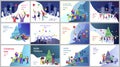 Set of Landing page template or greeting card. Friend or colleagues celebrates Merry Christmas, Happy New Year corporate