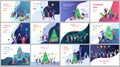 Set of Landing page template or greeting card. Friend or colleagues celebrates Merry Christmas, Happy New Year corporate