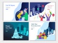 Set of Landing page template or greeting card. Friend or colleagues celebrates Merry Christmas, Happy New Year corporate