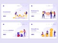 Set of Landing page templates. Business investment, partnership, financial consulting, growth to success. Flat vector illustration
