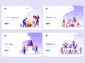 Set of Landing page templates. Business service app, team work, start up, solution, workflow. Flat vector illustration concepts