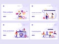 Set of Landing page templates. Data analysis, strategy, protection, customization. Flat vector illustration concepts for a web