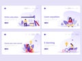 Set of Landing page templates. Distance education, online courses, e-learning, tutorials. Flat vector illustration concepts for a