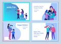 Set of Landing page templates happy family, travel and psychotherapy, family health care, goods entertainment for mother
