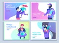 Set of Landing page templates for happy Father`s day, child health care, happy childhood and children, goods and