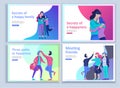 Set of Landing page templates for positive psychology, group family psychotherapy. Happy friends character have positive