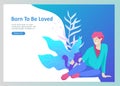 Set of Landing Page Templates with Vector Symbol. Happy people with their pets, a cat loves its owners, care and love, a
