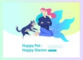 Set of Landing Page Templates with Vector Symbol. Happy people with their pets, a cat loves its owners, care and love, a