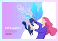 Set of Landing Page Templates with Vector Symbol. Happy people with their pets, a cat loves its owners, care and love, a