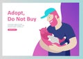 Set of Landing Page Templates with Vector Symbol. Happy people with their pets, a cat loves its owners, care and love, a