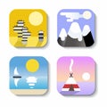 Set of landscapes icons. Ocean, desert, mountains and tundra