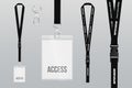 Set of lanyard and badge. Metal piece. Plastic badge. Template