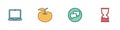 Set Laptop, Apple, Speech bubble chat and Old hourglass icon. Vector