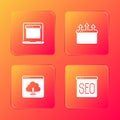 Set Laptop with browser window, Browser, Cloud upload and SEO optimization icon. Vector Royalty Free Stock Photo