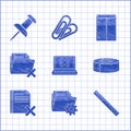Set Laptop and cross mark on screen, Folder settings with gears, Ruler, Scotch, Delete file document, folder, Envelope