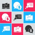 Set Laptop and cursor, Speech bubble with dollar and Online shopping on screen icon. Vector Royalty Free Stock Photo