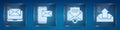 Set Laptop with envelope, Mobile and envelope, Delete envelope and Upload inbox. Square glass panels. Vector