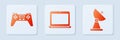 Set Laptop, Gamepad and Radar. White square button. Vector Royalty Free Stock Photo
