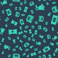 Set Laptop with 4k video, Megaphone, Online play video and Screen tv with 4k on seamless pattern. Vector Royalty Free Stock Photo
