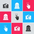 Set Laptop protected with shield, Flasher siren and Fingerprint icon. Vector Royalty Free Stock Photo