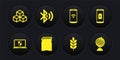 Set Laptop with shield, Smartphone battery charge, SD card, Wheat, wireless and Bluetooth connected icon. Vector