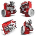 Set large diesel engine isolated on a white background. 3d illustration Royalty Free Stock Photo