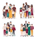 Set of large family portrait. Different nationalities african, indian, european, asian mother, father and five children Royalty Free Stock Photo