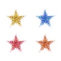 A set of large multicolored stars consisting of small random confetti stars.