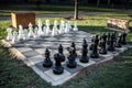 Set of large outdoor chess pieces. Royalty Free Stock Photo