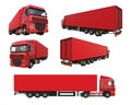 Set large red truck with a semitrailer. Template for placing graphics. 3d rendering. Royalty Free Stock Photo