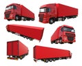 Set large red truck with a semitrailer. Template for placing graphics. 3d rendering. Royalty Free Stock Photo