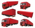 Set large red truck with a semitrailer. Template for placing graphics. 3d rendering. Royalty Free Stock Photo