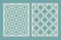 Set of Laser cut geometric pattern template. Wood screen lazer cut panel. Wall vinyl art decor. Abstract vector template for cutou