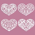 Set of laser cut hearts. Template for interior design, layouts wedding cards, invitations. Vector floral heart. Royalty Free Stock Photo