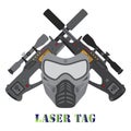 Set of laser tag game, helmet, guns in flat style.