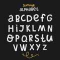 Set latin summer alphabet, lettering hand drawing calligraphy, vector