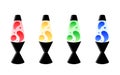 Set of Lava lamps with liquid gradient inside. Concept of astro and disco 70s decor. Vector