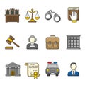 Set of law and justice icons. Colorful outlined icon collection. Royalty Free Stock Photo