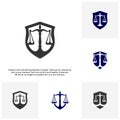 Set of Law office logo in the form of shield with greece column and scales. The judge, Law firm Vector Royalty Free Stock Photo