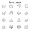 Set of Layer related vector line icons. contains such Icons as waterproof, fabric layer, protection, absorb and more Royalty Free Stock Photo