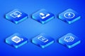 Set Layers, Monitor with dollar, Smartphone upload, Transfer files, Upload inbox and Wind rose icon. Vector