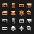 Set Layers, Monitor and mobile, UI UX design, Website statistic, Front end development, and icon. Vector Royalty Free Stock Photo