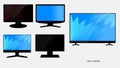 Set of lcd tv flat screen or black tv frame or modern blank screen mockup   television concept. Royalty Free Stock Photo