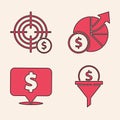 Set Lead management, Target with dollar symbol, Money and diagram graph and Speech bubble with dollar icon. Vector